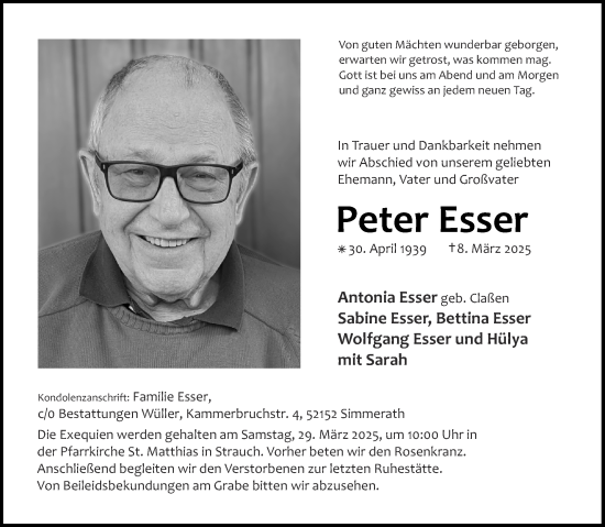 Traueranzeige von Peter Esser von Aachener Zeitung