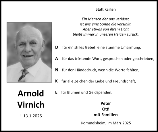 Traueranzeige von Peter Virnich von Zeitung am Sonntag