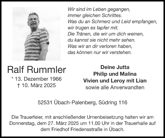 Traueranzeige von Ralf Rummler von Zeitung am Sonntag