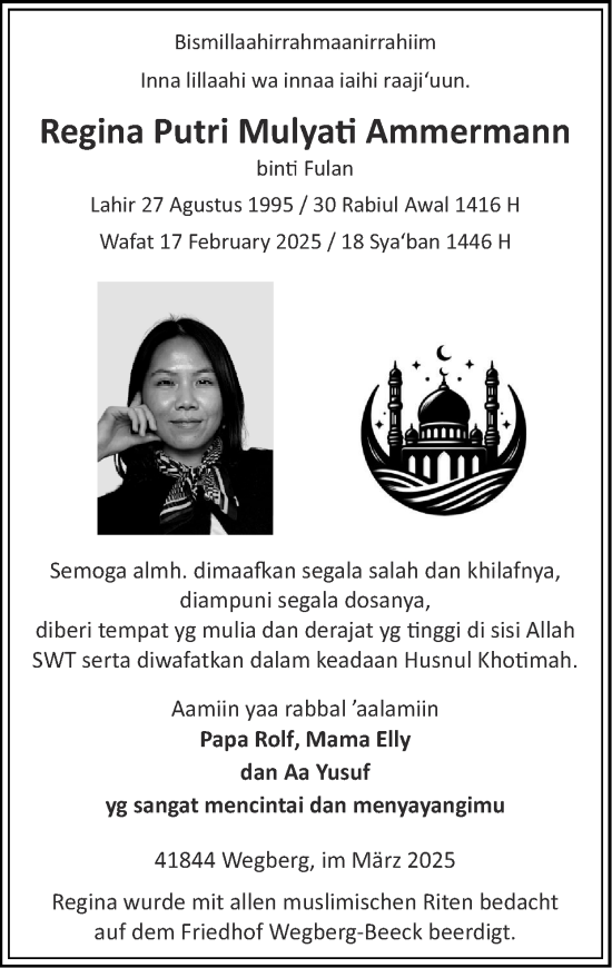 Traueranzeige von Regina Putri Mulyati Ammermann von Zeitung am Sonntag