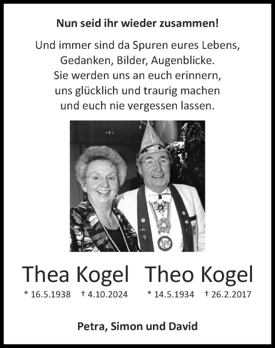 Traueranzeige von Theo Kogel von Zeitung am Sonntag