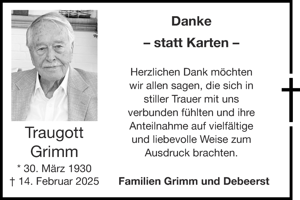  Traueranzeige für Traugott Grimm vom 16.03.2025 aus Zeitung am Sonntag
