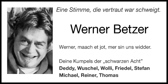 Traueranzeige von Werner Betzer von Zeitung am Sonntag