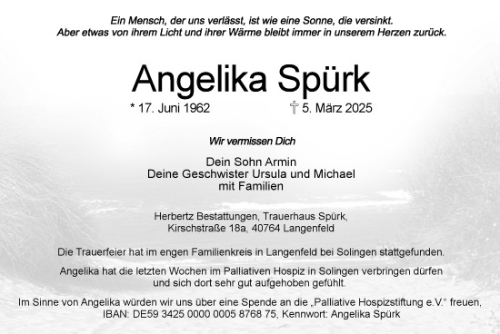 Traueranzeige von Angelika Spürk von Zeitung am Sonntag