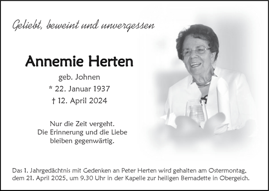 Traueranzeige von Annemie Herten von Zeitung am Sonntag