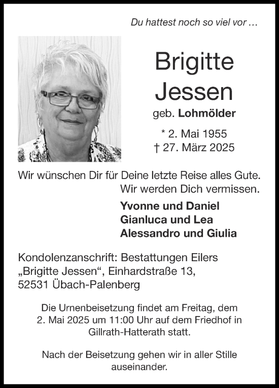 Traueranzeige von Brigitte Jessen von Zeitung am Sonntag