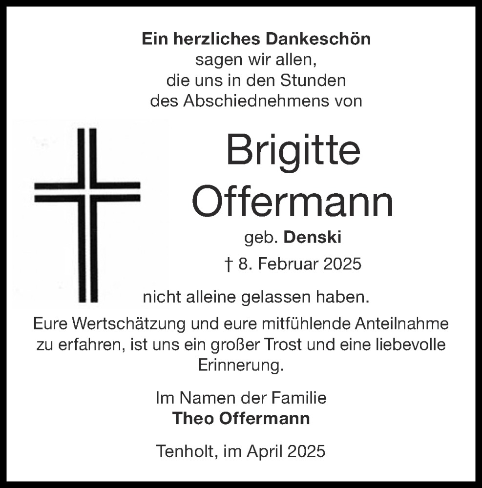  Traueranzeige für Brigitte Offermann vom 06.04.2025 aus Zeitung am Sonntag