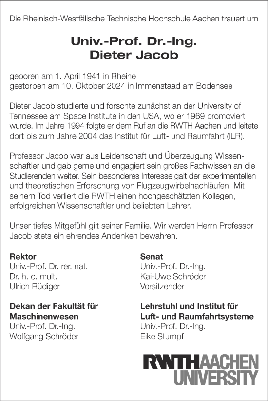 Traueranzeige von Dieter Jacob von Aachener Zeitung