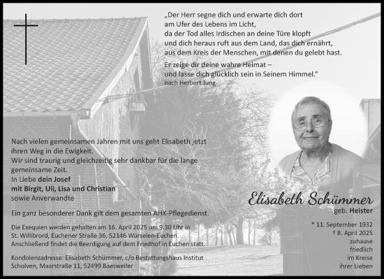 Traueranzeige von Elisabeth Schümmer von Aachener Zeitung