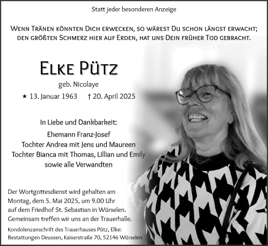 Traueranzeige von Elke Pütz von Zeitung am Sonntag