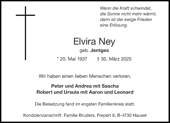 Traueranzeige von Elvira Ney von Aachener Zeitung