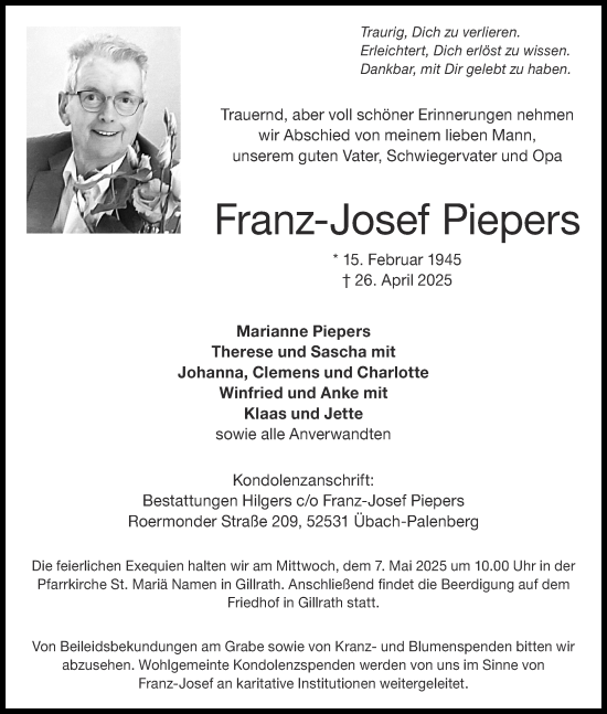 Traueranzeige von Franz-Josef Piepers von Aachener Zeitung