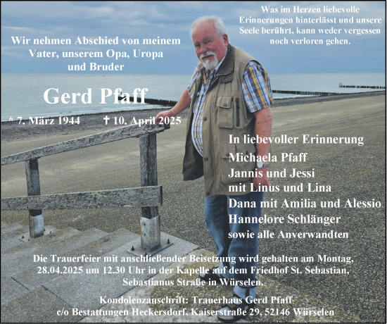 Traueranzeige von Gerd Pfaff von Zeitung am Sonntag