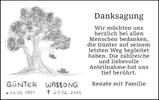 Traueranzeige von Günter Wassong von Zeitung am Sonntag