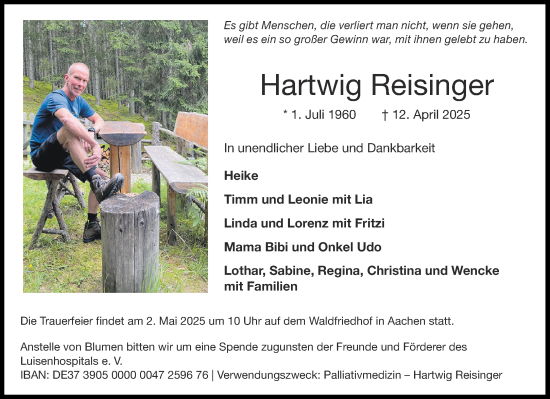 Traueranzeige von Hartwig Reisinger von Aachener Zeitung