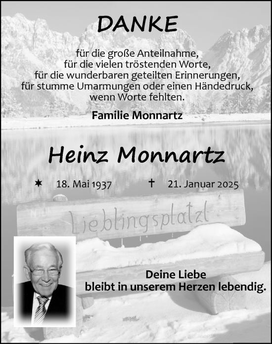 Traueranzeige von Heinz Monnartz von Zeitung am Sonntag