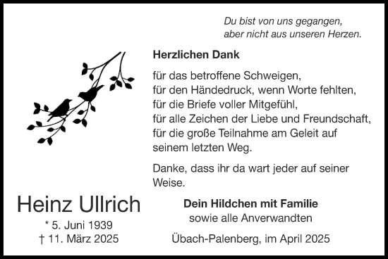 Traueranzeige von Heinz Ullrich von Zeitung am Sonntag
