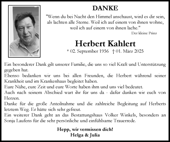 Traueranzeige von Herbert Kahlert von Zeitung am Sonntag