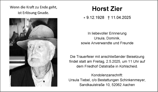 Traueranzeige von Horst Zier von Aachener Zeitung