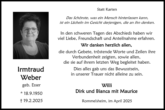 Traueranzeige von Irmtraud Weber von Zeitung am Sonntag