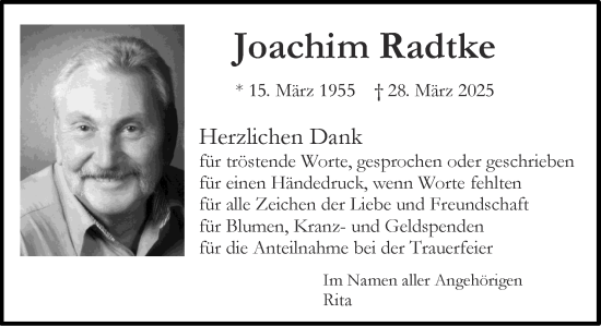 Traueranzeige von Joachim Radtke von Zeitung am Sonntag
