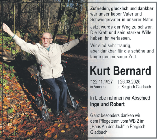 Traueranzeige von Kurt Bernard von Aachener Zeitung