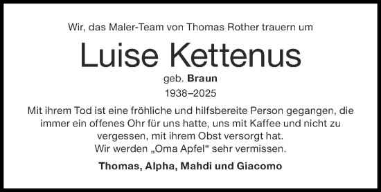 Traueranzeige von Luise Kettenus von Zeitung am Sonntag