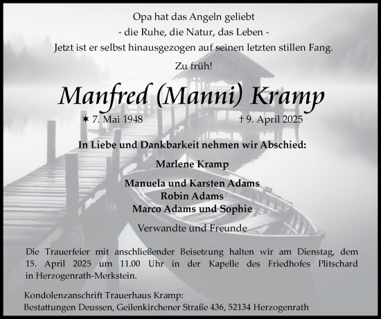 Traueranzeige von Manfred Kramp von Zeitung am Sonntag