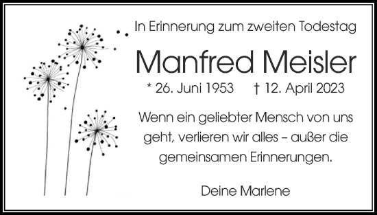 Traueranzeige von Manfred Meisler von Zeitung am Sonntag