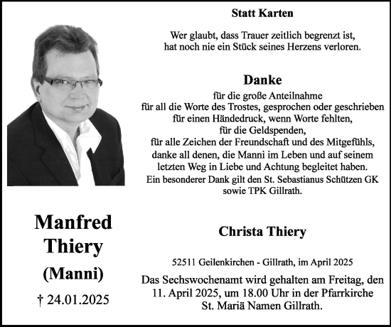 Traueranzeige von Manfred Thiery von Zeitung am Sonntag