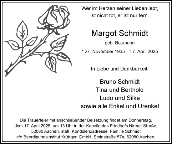 Traueranzeige von Margot Schmidt von Zeitung am Sonntag