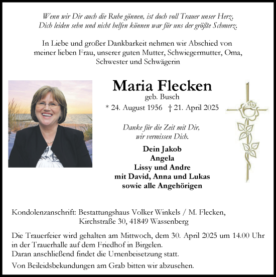 Traueranzeige von Maria Flecken von Zeitung am Sonntag