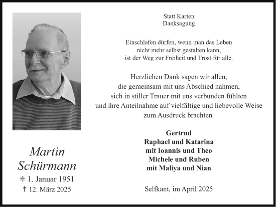Traueranzeige von Martin Schürmann von Zeitung am Sonntag