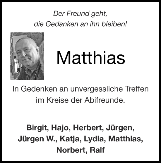 Traueranzeige von Matthias  von Zeitung am Sonntag