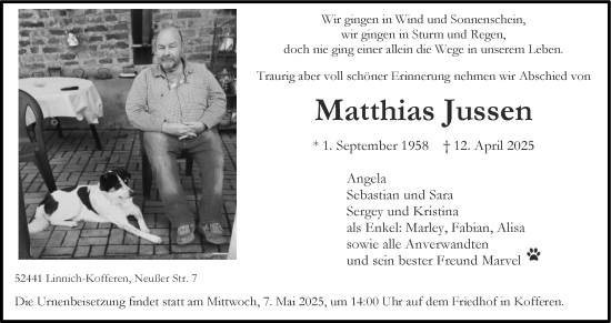 Traueranzeige von Matthias Jussen von Zeitung am Sonntag