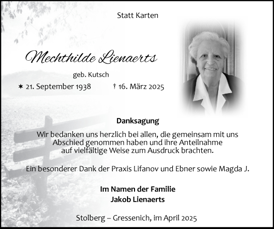 Traueranzeige von Mechthilde Lienaerts von Zeitung am Sonntag