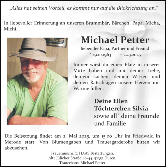 Traueranzeige von Michael Petter von Zeitung am Sonntag