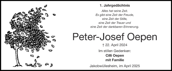 Traueranzeige von Peter-Josef Oepen von Zeitung am Sonntag