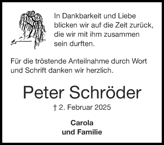 Traueranzeige von Peter Schröder von Zeitung am Sonntag