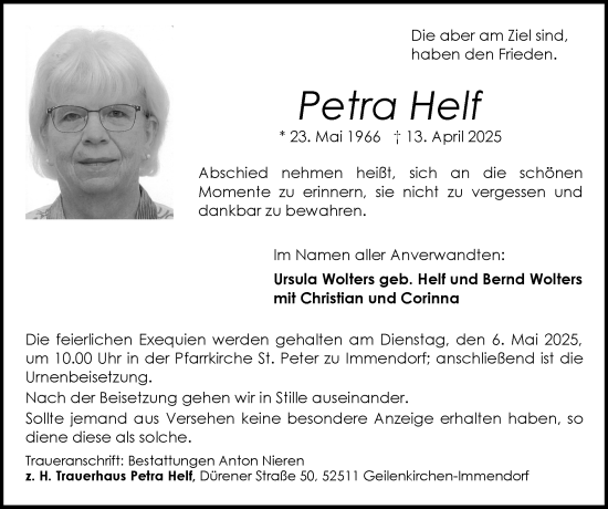 Traueranzeige von Petra Helf von Zeitung am Sonntag