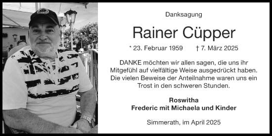 Traueranzeige von Rainer Cüpper von Zeitung am Sonntag