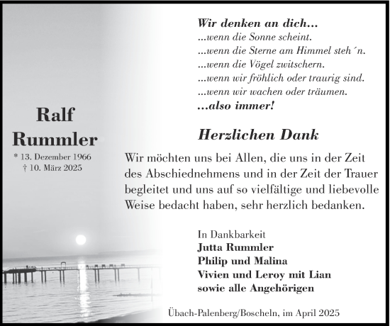 Traueranzeige von Ralf Rummler von Zeitung am Sonntag