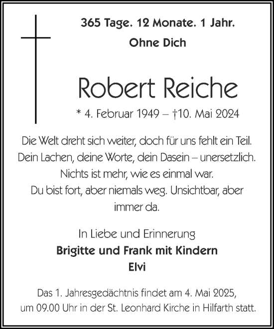 Traueranzeige von Robert Reiche von Zeitung am Sonntag