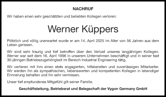 Traueranzeige von Werner Küppers von Zeitung am Sonntag