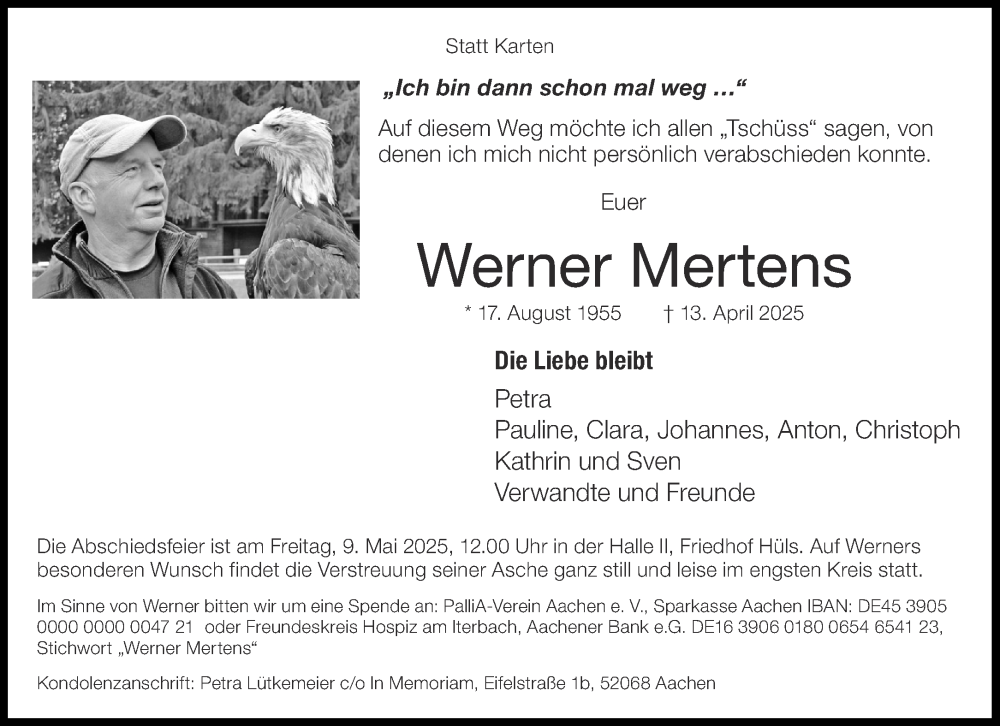  Traueranzeige für Werner Mertens vom 26.04.2025 aus Aachener Zeitung