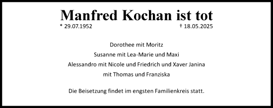 Traueranzeige von Manfred Kochan von Aachener Zeitung