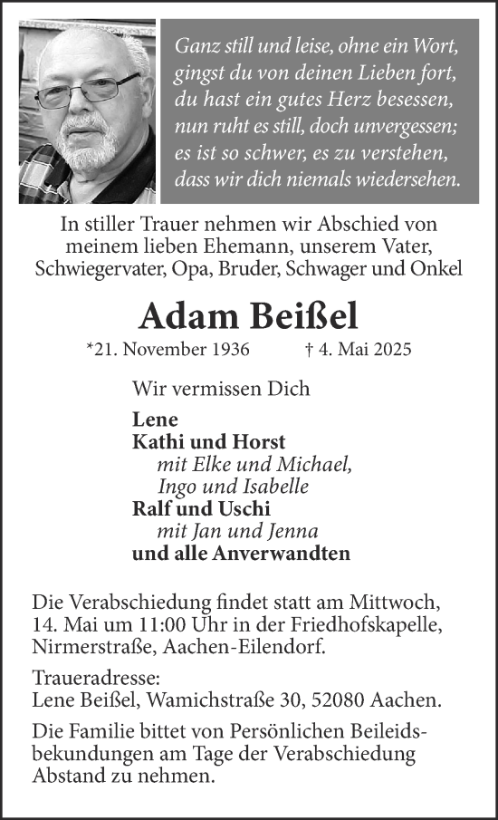 Traueranzeige von Adam Beißel von Zeitung am Sonntag