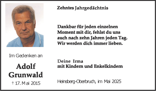 Traueranzeige von Adolf Grunwald von Zeitung am Sonntag