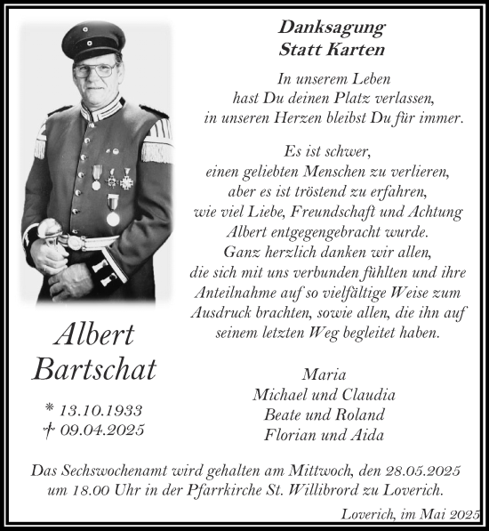 Traueranzeige von Albert Bartschat von Zeitung am Sonntag
