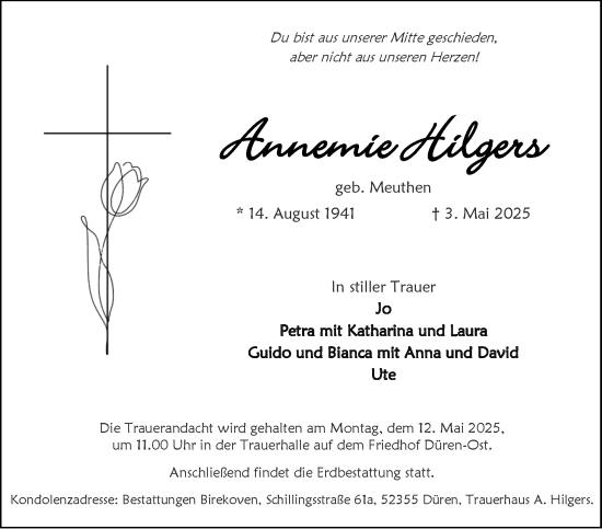 Traueranzeige von Annemie Hilgers von Zeitung am Sonntag